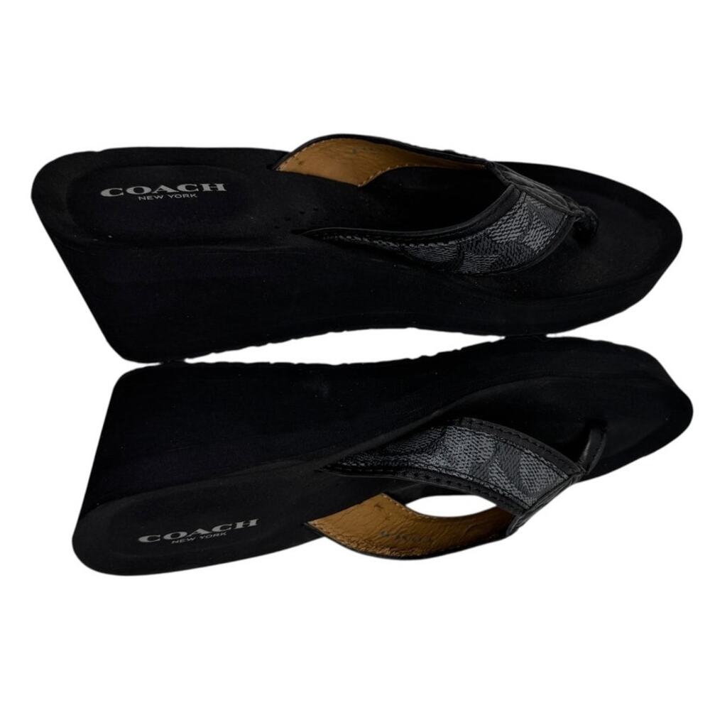 Coach Jolene Wedge Flip Flop Sandals Women’s Size 6B Black Platform Thong A9820 - Picture 6 of 10
